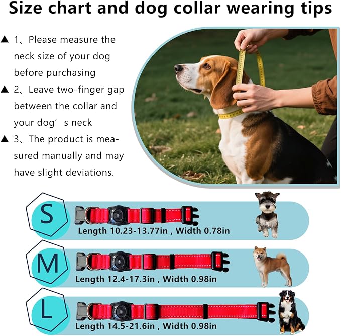 Air Tags Dog Collar, Waterproof Pet Collar with Air-Tag Chip for Apple Find My (iOS only) (Red, L)
