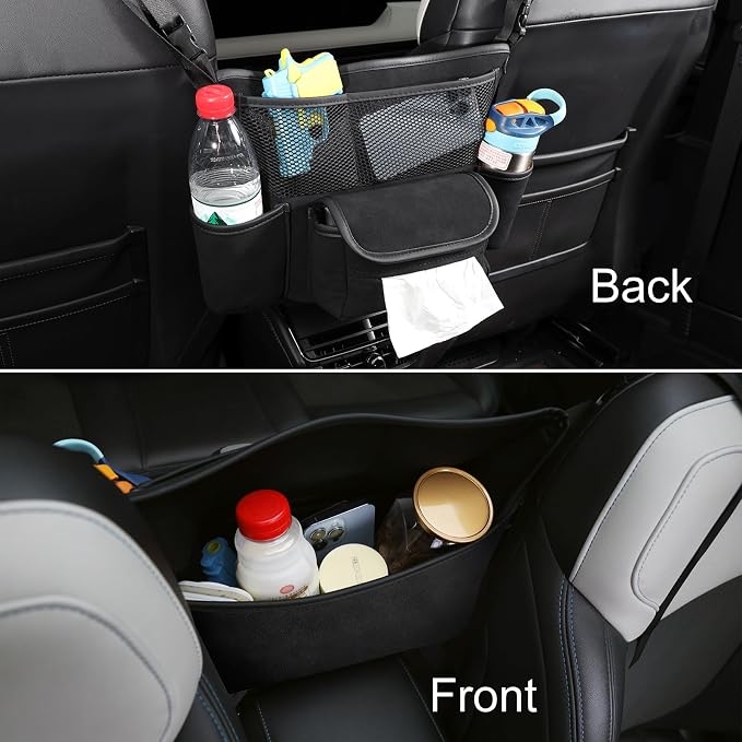Leather Car Seat Organizer for Handbag/Purse – Fits Between Front Seats, Holds Wallet, Phone & Essentials. (Modle A/Black)