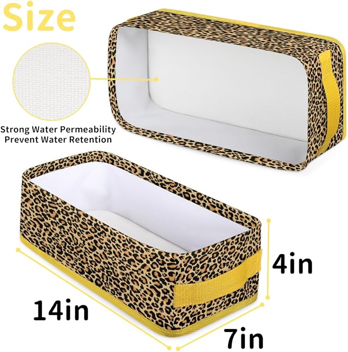 Leopard Skin Animals Bathroom Storage Basket, Foldable with Handle Open Countertop Paper Towel Decorative Box, Toilet Tank Top Shelf Baskets for Home Closet Bedroom Living Room Office