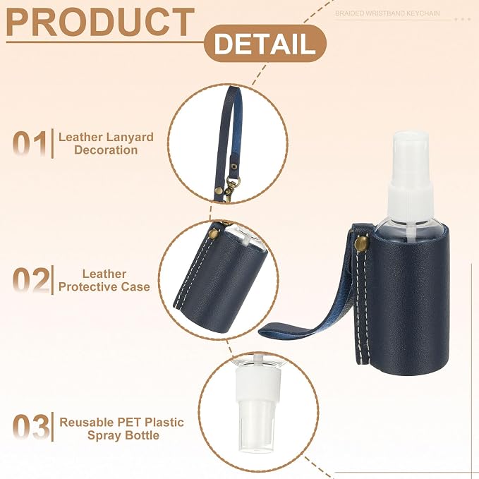 uxcell Travel Empty Spray Bottles with Leather Bag Holders, 30ml Refillable Leakproof Bottles Travel Size, Portable Hand Soap Containers for Cosmetic Perfume Air Freshener,Dark Blue