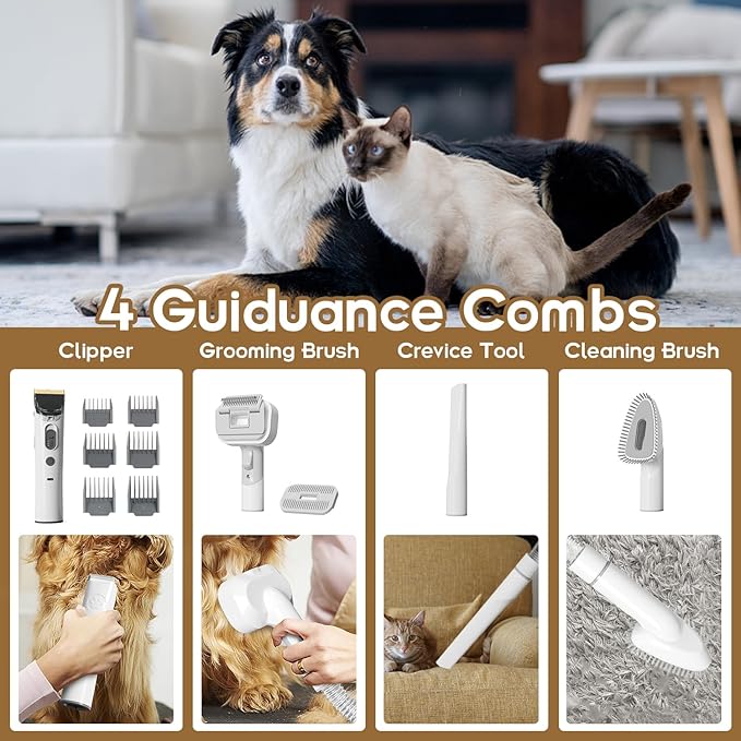 Dog Grooming Kit, Pet Grooming Vacuum & Dog Clippers, 6 in 1 Pet Grooming Vacuum with 5 Professional Grooming Shedding Tools for Dogs Cats