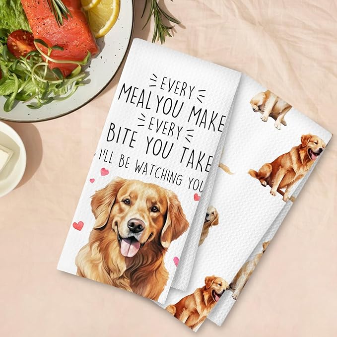 Golden Retriever Kitchen Towels Set of 2, Golden Retriever Gifts for Lovers Women Men Dish Tea Towels for Kitchen Decor, Dog Mom Lovers Owners Gifts Hand Towels, 16x24 Inches