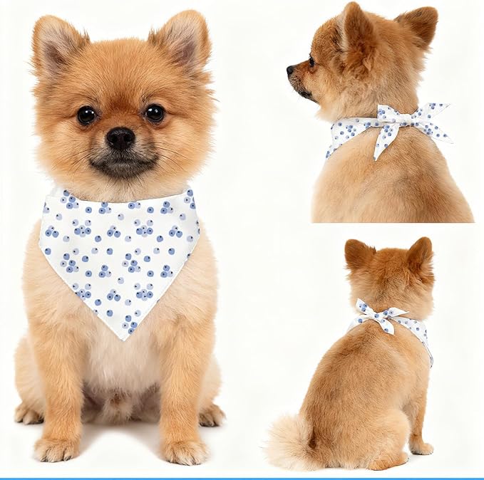 Blueberry Dog Bandana, Fruit Pattern Pet Triangle Scarf for Small Medium Dogs, Cute Puppy Bandana for Daily Wear Walks Picnic Birthday Party Family Photos
