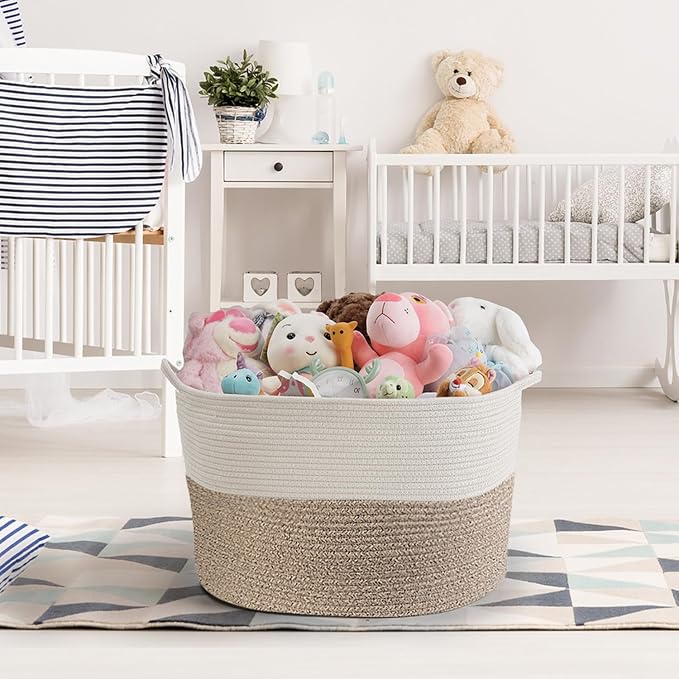 Maliton Woven Rope Blanket Basket Living Room, Storage Basket for Toy, 90L | 22"x14" Cotton Rope Basket. Holds blankets, Toys & Towels & Laundry. For Bedroom, Nursery, Bath & Playroom. Soft & Durable