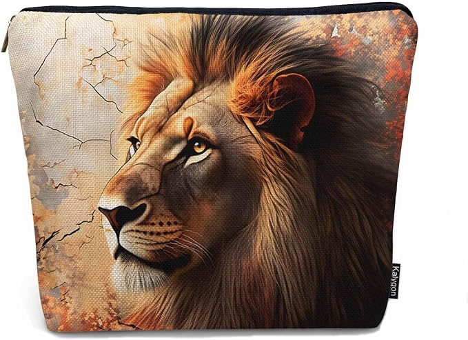 Makeup Bag Lion Makeup Bags For Purse Pouch, Wildlife Forest King Lion Travel Toiletry Bag Cosmetic Bag Makeup Bags Flax Makeup Organizer Bag Pencil Pouch For Man Woman, Brown