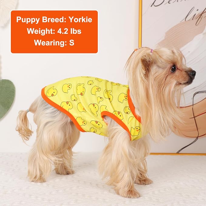Dog Shirt Vest Dog Clothes for Small Dogs Boy Girl Stretchy Summer Puppy T-Shirts Soft Breathable Lightweight Puppy Sweatshirt Pet Cat Outfit (Yellow Duck, Medium)