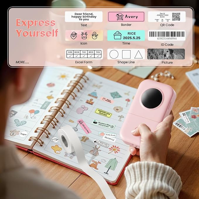 Phomemo Label Maker, Bluetooth Mini Portable Label Printer for Home School | Small Label Maker Machine with Tape, Lightweight Rich Templates Fonts Icons for Home, School Classroom Name Label, Office