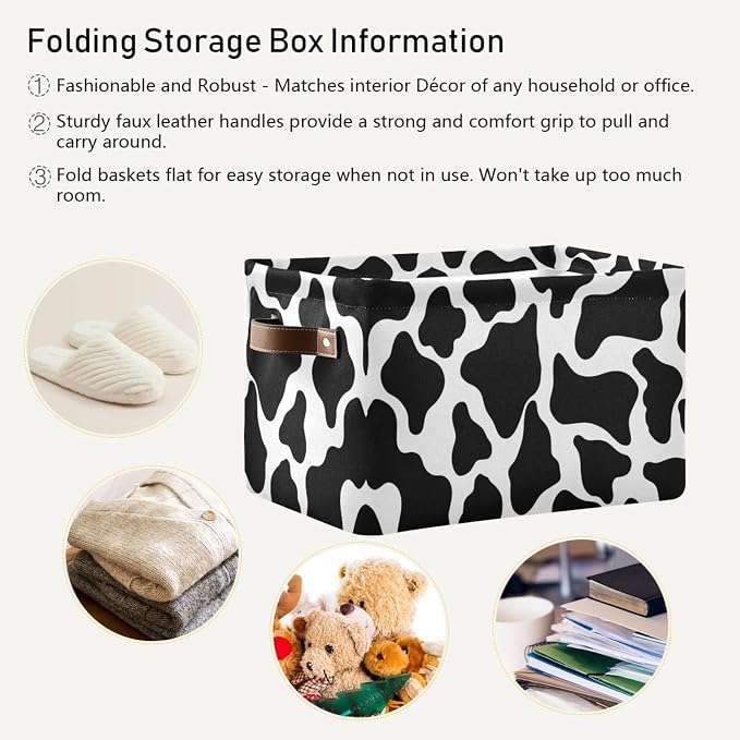 Cow White Texture Rectangular Storage Bin Basket with Handles - Laundry Hamper Nursery Storage Storage Baskets