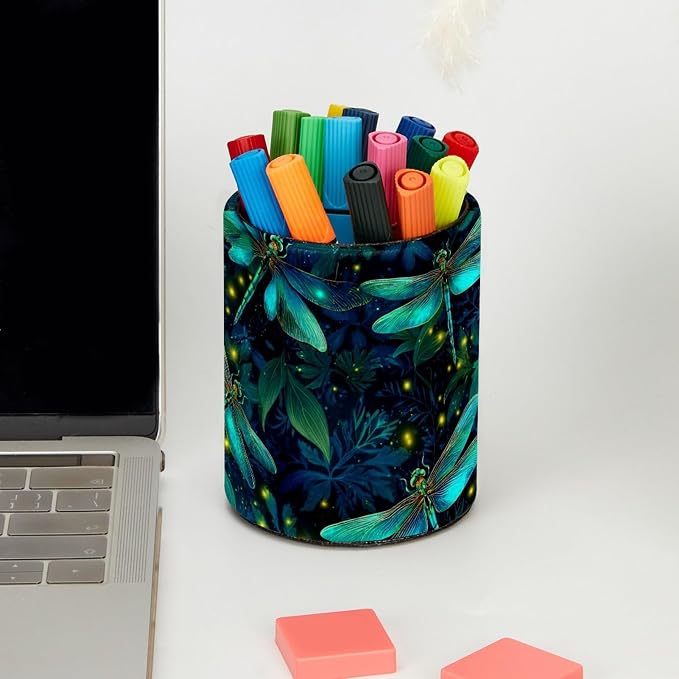 Dragonflies Pen Holder, Pencil Cup Marker Brush Holder Desk Storage Case, Desktop Organizer for School Office Home Supplies