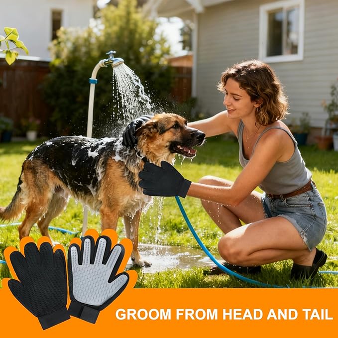 Pet Hair Removal Glove for Cats & Dogs 1PC and Cat & Dog Grooming Gloves for Shedding Brushes 1 Pair, Pet Hair Remover Tool for Clothing, Couch, Carpet, Car Seat, Deshedding Brush & Massage