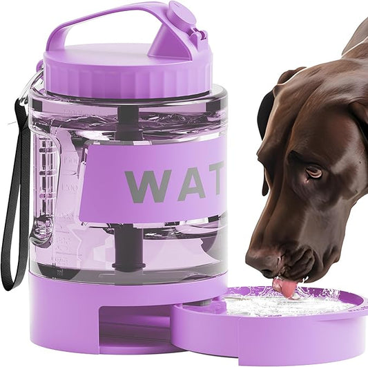 77oz Dog Water Dispenser, 2.2L Large Portable Dog Water Bottle with Pull-Out Drinking Bowl, BPA Free Leak-Proof Pet Travel Water Container for Camping, Hiking, Beach, Car Travel Essentials- Purple