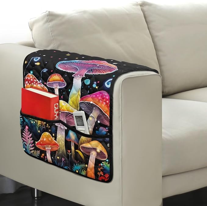 Mushroom Sofa Arm Covers Stretch Armrest Covers Washable Couch Arm Cover Stains Resistant Recliner Arm Cover Anti-Slip Armrest Slipcovers Furniture Protector