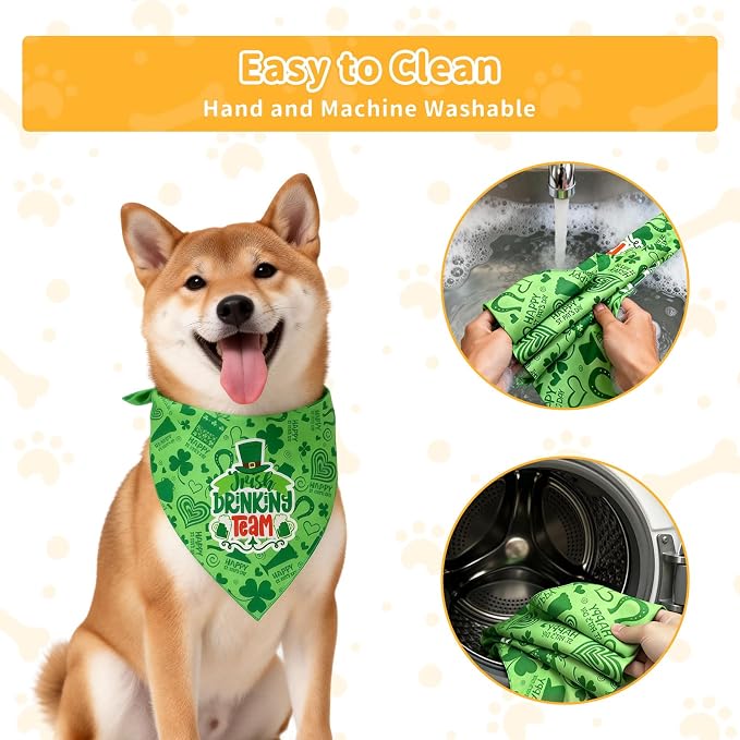 St. Patrick's Day Dog Bandanas, 2 Pack Irish Bandanas Scarf for Small Medium Large Dogs, Adjustable Triangle Bibs Scarves, Pet Scarves for Holiday Costumes Gifts