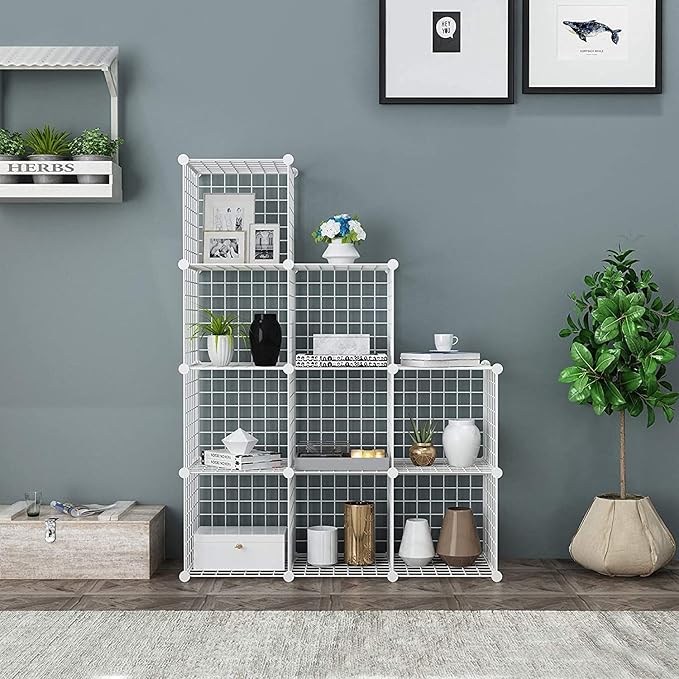 C&AHOME Wire Cube Storage, 9-Cube Organizer Metal, Wire C Grids Storage, Storage Bins Shelf, Modular Bookshelf, Closet Cabinet Ideal for Home, Living Room, Office 36.6”L x 12.4”W x 48.4”H White | Storage Bins Shelf, Modular Bookshelf Units, Closet Cabi...