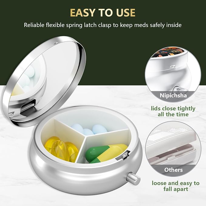 Pill Box, Small Pill Case for Purse & Pocket, Travel Medicine Organizer | Cute Travel Medicine Organizer, Portable Medicine Container Holder to Hold Vitamins, Medication, Fish Oil & Supplement