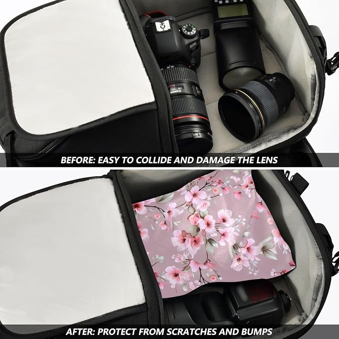 JIPONI Roamntic Peach Blossom Makeup Bag, Self-Adhesive Magic Wrap Cloth, Portable Cosmetic Organizer, Camera Lens Protector, Travel Storage for Beauty Essentials, 17.7"x17.7"