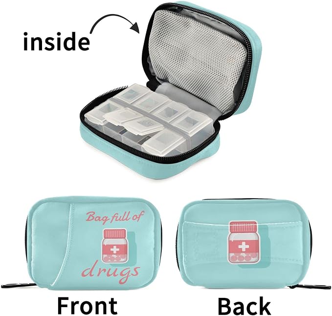 Pill Organizer Pill Box 7 Day Pill Case Bag Travel Pill Organizer Bag with Zipper Portable Weekly Case Compact Size for Vitamins Supplement Holder