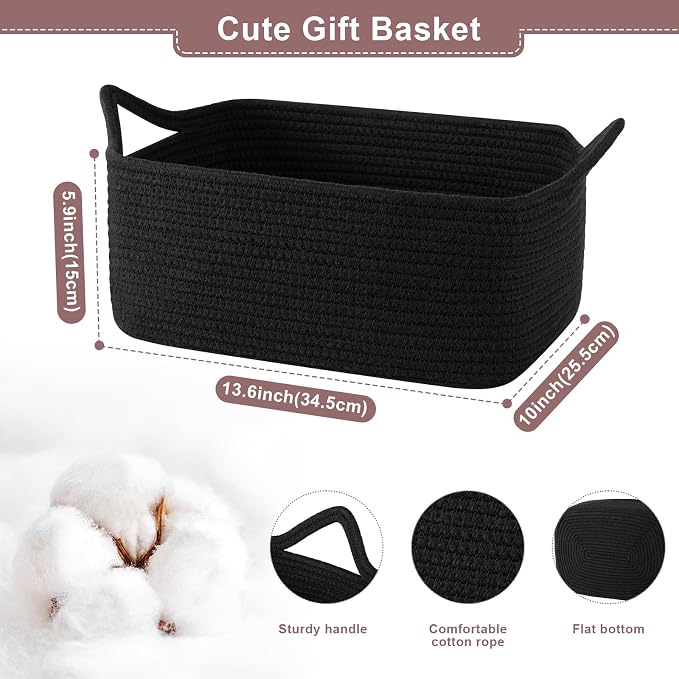 OIASKET Gift Basket Empty with Handle, Small Woven Baskets for Gifts Empty | 13.6"x10"x5.9", Baby Shower Toy Storage Baskets, Dog Toy Storage for Organizing, with Gift Bag Ribbon Tissue Paper