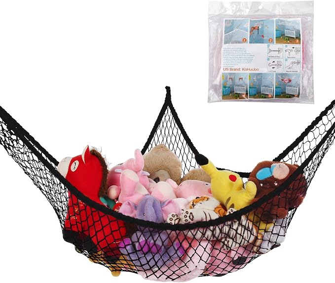 Toy Hammock for Stuffed Animals, Stuffed Animal Hammock Net Jumbo Plush Toy Storage Cornet Net 70" Wall Sling Large Teddy Bear Storage Organizer Black