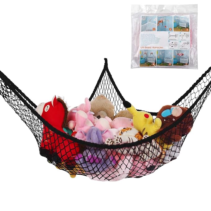 Stuffed Animal Hammock, Jumbo Toy Storage Net 83" Wall Sling Corner Extra Large Kids Children Mesh Toy Net Organizer (Black, 83 Inch)