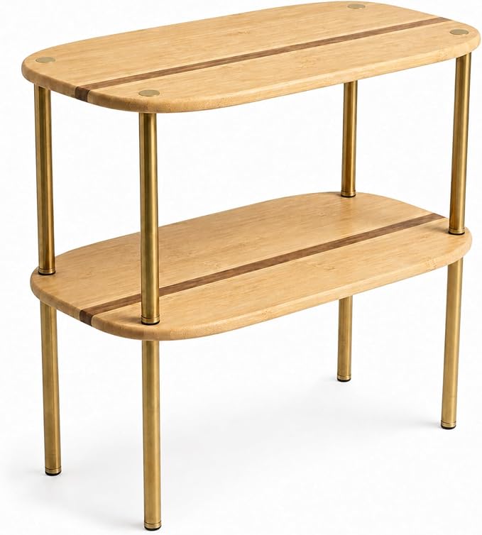 Ibyx Shelves Organizer Set of 2 - Kitchen Cabinet Organizers and Pantry Storage - Bamboo Top & Brass-Effect Metal Legs - Stackable Shelves for Kitchen Counter & Cabinets with 22 lb Capacity - Natural