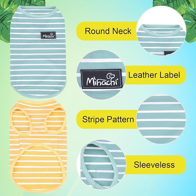 MIHACHI Dog Shirts Cotton Striped T-Shirt, Summer Pet Clothes for Small Dogs, 2-Pack Soft Puppy Apparel Cat Tee, Sleeveless Lightweight, Quick Dry, Breathable,Stretchy for Chiuahaha, Blue Yellow XS