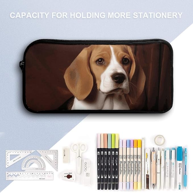 Ovely Pet Dog Beagle Pencil Case Large Capacity Pencil Pouch | Zipper Pencil Bag Aesthetic Coin Pouch Portable Desk Organizer for Office, Travel, Multi-Purpose Makeup Bag for Adults