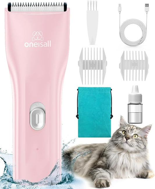 oneisall Pet Clipper for Cat Matted Hair, Pet Shaver for Cats Quiet Pet Hair Clippers Cordless Cat Clippers for Matted Hair Cat Clippers for Long Hair（Pink）