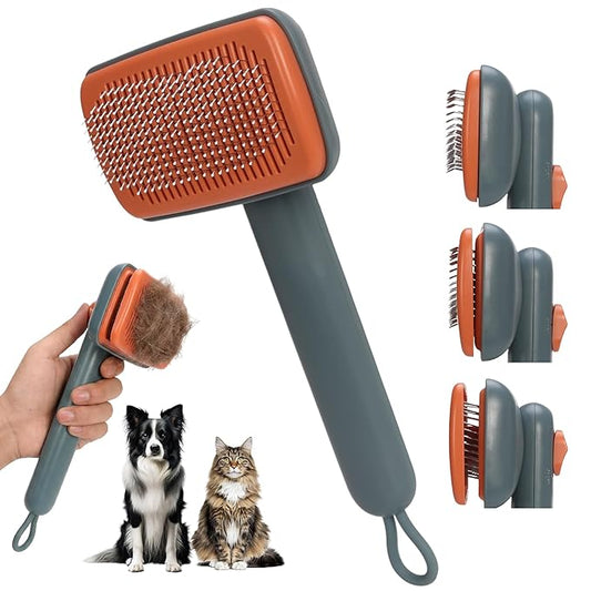 Self Cleaning Slicker Brush - Skin Friendly Pet Shedding Brush for Cats, Puppies, Long & Short Hair, Painless Deshedding & Massaging Tool(Green)