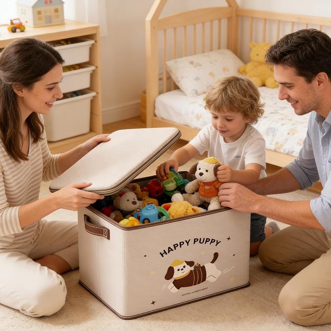 Storage Box with Lock Waterproof Stackable Organizer with Puppy Pattern | Lockable Storage Containers for Package Toy Delivery Travel Closet Garage Bedroom Bathroom Kitchen