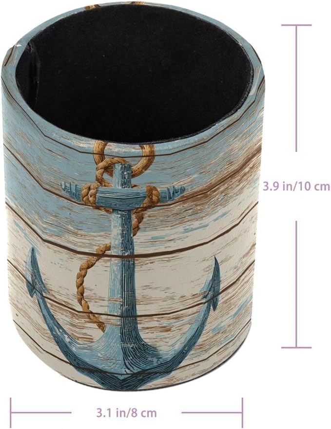 Faux Leather Pen Holder for Desk, Pencil Organizer Retro Anchor Pen Cup Desk Decor Makeup Brush Holder Storage for Office Home