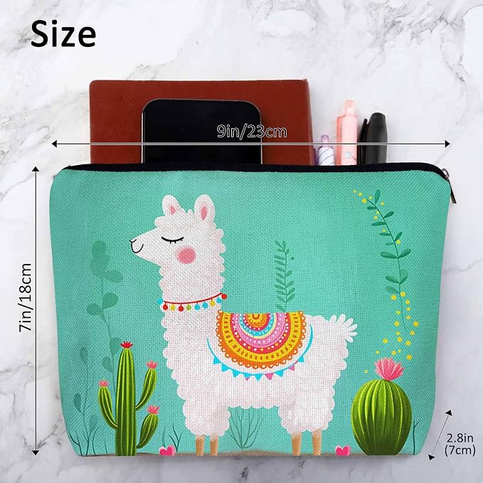 Makeup Bag Llama Makeup Bags For Purse Pouch, Funny Llama Alpaca Cactus Floral Green Travel Toiletry Bag Cosmetic Bag Makeup Bags Flax Makeup Organizer Bag Pencil Pouch For Man Woman