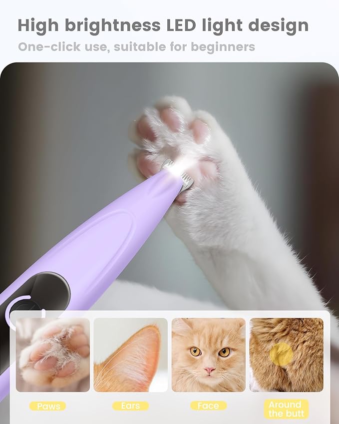 PAPMINI Dog Paw Trimmer with LED Display,35dB Ultra-Low Noise Dog Grooming Clippers,Cordless Paw Trimmers for Dog's Feet with LED Light,Type-C Rechargeable Cat Hair Trimmer for Paws, Ears, Face, Rump