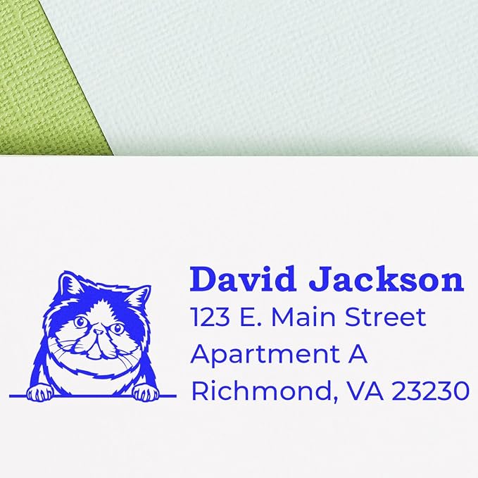 Peeking Exotic Shorthair Cat Address Stamp Self-Inking - Clear Impressions | Return Address Stamp for Cat Lovers. Built-in refillable pad. Made to Order Exotic Shorthair Cat Home Address Stamp.