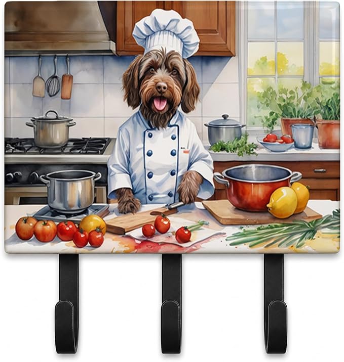 Caroline's Treasures Wirehaired Pointing Griffon The Chef Leash or Key Holder Wall Hooks, Key Hooks Holder, Coat Rack Wall Mount, Coat Hooks, Hooks for Hanging Keys, Towels, Aprons, Leashes | Wirehaired Pointing Griffon The Chef artwork on ceramic tile...