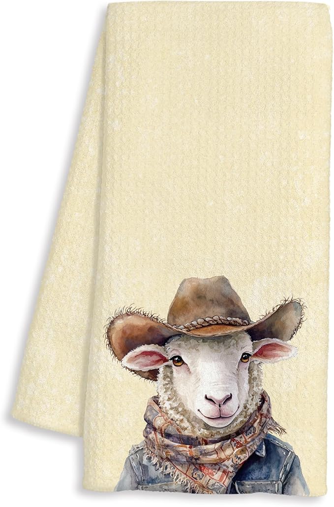 Western Christian Sheep Gifts Kitchen Towels Decorative - Sheep Lamb Lovers Gifts Dish Tea Towels for Kitchen Drying, Christian Cowboy Hat Lamb Hand Towels for Bathroom Decor, 16x24 Inch