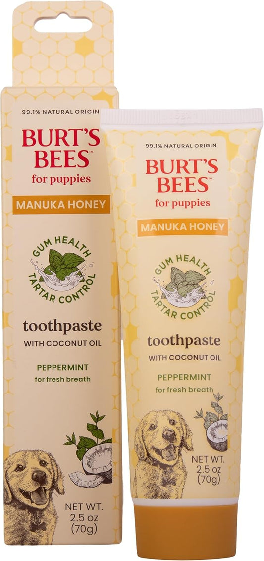 Burt's Bees for Pets Toothpaste for Puppies with Manuka Honey and Coconut Oil for Gum Health & Tartar Control, 99.1% Natural Origin Formula, Peppermint Flavor, 2.5 oz