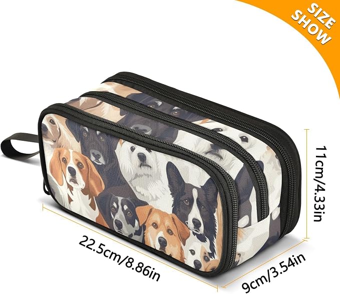 Pencil Case with Handle, Large Capacity Zipper Pencil Bag with 3 Compartments,Group Of Pet Dogd Pencil Pouch Organizer for Teen Girls Boy School&College Supplies