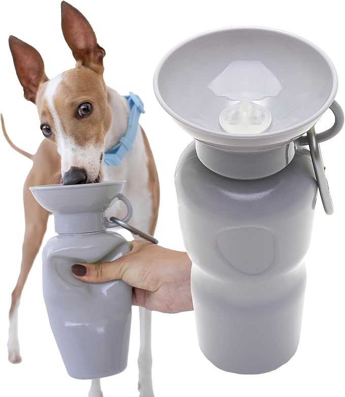 Springer Dog Water Bottle | Portable Travel Drinking Feeder Dispenser for Dogs & Puppies | As Seen on Shark Tank | Leak-Proof Bowl | BPA-Free | Outdoor Walking, Hiking & Travel | 22oz Gray