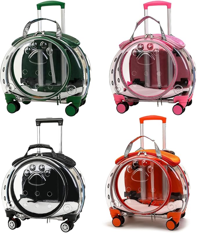 Pet Trolley Case with Upgraded Detachable Silent Wheels, Clear Ventilation Holes Cat Dog Carrier, Cat Dog Carrier with Telescopic Handle, Perfect for Traveling/Taking a Walk Orange