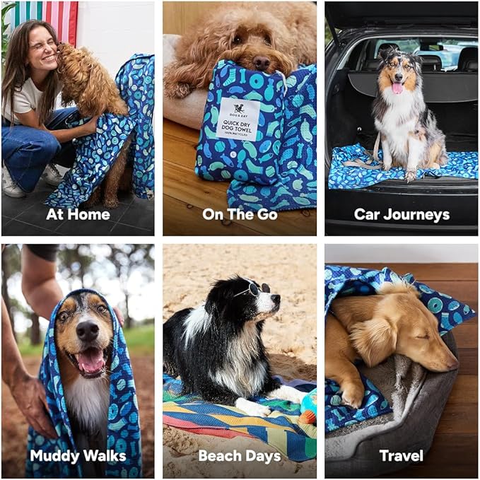 Dock & Bay Pet Towel - Super Absorbent & Quick Drying Dog Towels with Bag - 100% Recycled - A Dogs Dinner, Large (120x70cm, 47x27)