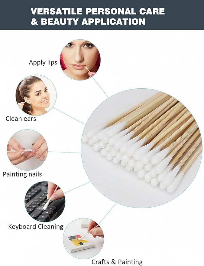 Extra Long Cotton Swabs 6 Inch (400 Count) - Large Round Bamboo Cotton Buds for Dog Ear Cleaning, Deep Detail & Household Reach | Safe & Sturdy Bamboo Handles