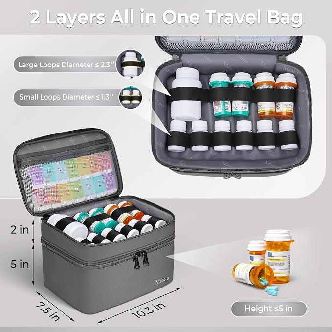 Mancro Dual Layers Medicine Organizer Bag with Lockable Zipper | Pill Bottle Organizer Storage, Medication Bag for Pills, Vitamins, Medical Supplies for Home Storage, College Medicine Kit