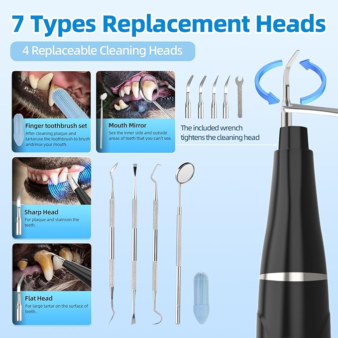 Plaque Remover for Teeth, Pet Ultrasonic Cleaner, Dog Plaque and Tartar Remover with LED Light, Dog Teeth Cleaning Dental Care Kit for Tartar and Stains, Suitable for Dogs and Cats (Black-1)
