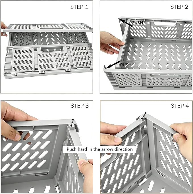 Tobeso-Nuoze 2 Pack Pastel Plastic Storage Baskets-20L Space-Saving Bins | Plastic Collapsible Storage Crates Foldable Plastic Crates for Storage Collapsible Crates for Organizing (Grey)