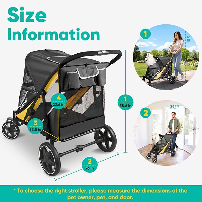 Petbobi Dog Stroller for Large Medium Dogs up to 80 lbs, Dual Entry | One-Hand Fold, One-Foot Brake, All Terrain 360 Swivel Front Wheel, Heavy Duty Air Mesh Wagon, Low Step-In for Senior Pets