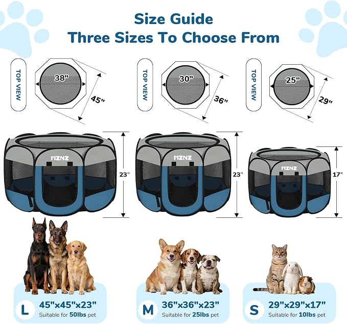 Dog Cat Small Animal Puppy Playpen Crate, Large, Grey Blue | Portable Pop Up Pet Cage Enclosure Tent Kennel Indoor Outdoor with Carrying Case, No Assembly, Camping Use