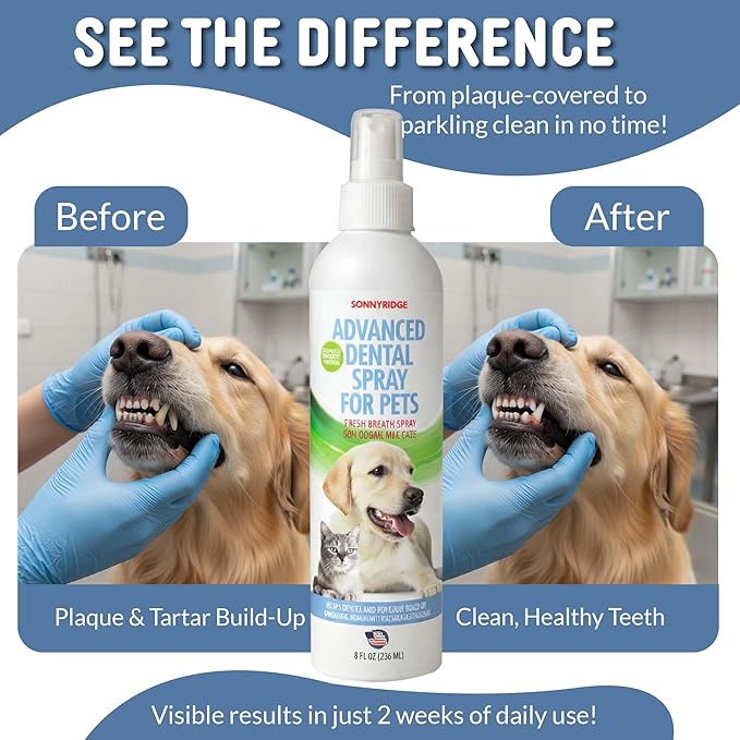 Dog Dental Spray Removes Tartar, Plaque and Freshens Breath Instantly. The Most Advanced Dental Spray for Healthy Teeth, Gums and Oral Health Care for Your Dog, Cat or Pet - 1-8 oz. Bottle