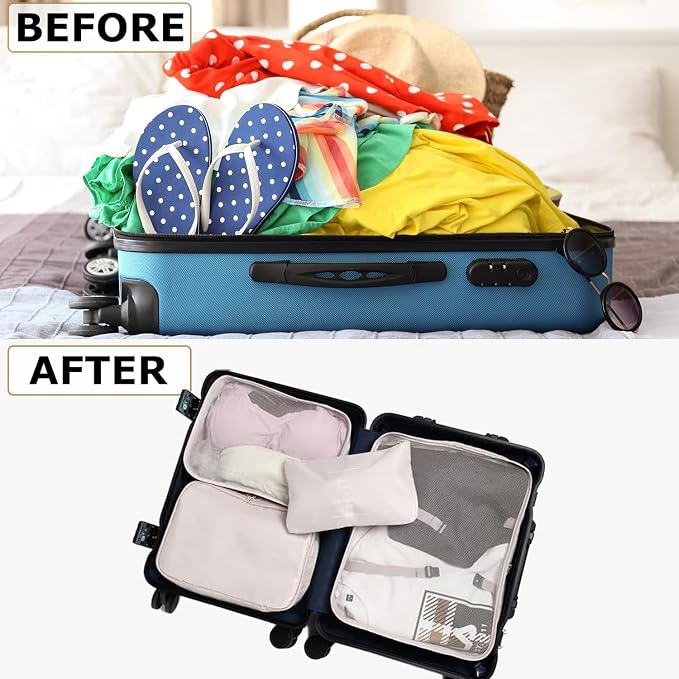 LANSKLBD 6/8 Set Packing Cubes for Suitcases Travel Luggage Packing Organizers,Travel Accessories Essentials Luggage Organizer with Shoe/Tioletry/Laundry Bag (Beige, 6 set)
