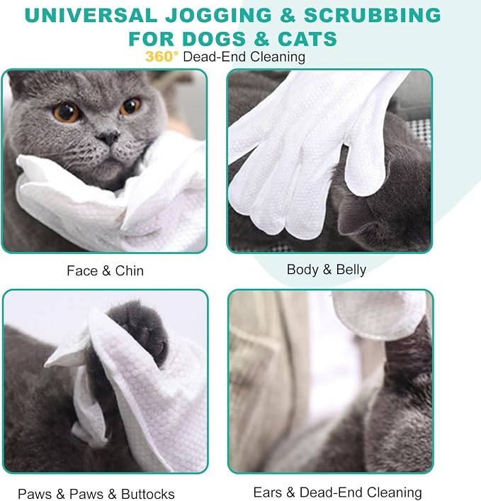 JoanofArc Extra Thick Pet Bathing Wipes for Dogs & Cats, Cleaning & Odor-Controlling Grooming Gloves, Dog Wipes Washing Gloves, for Daily Care and Traveling, Rinse Free, Unscented, 18 PCS
